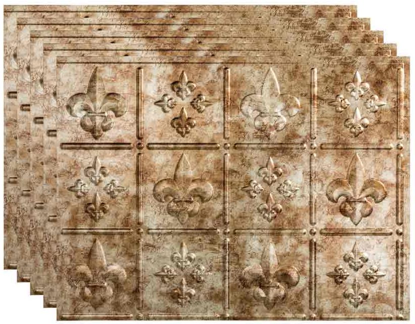 Fasade Fleur-de-lis backsplash panels in Bermuda Bronze
